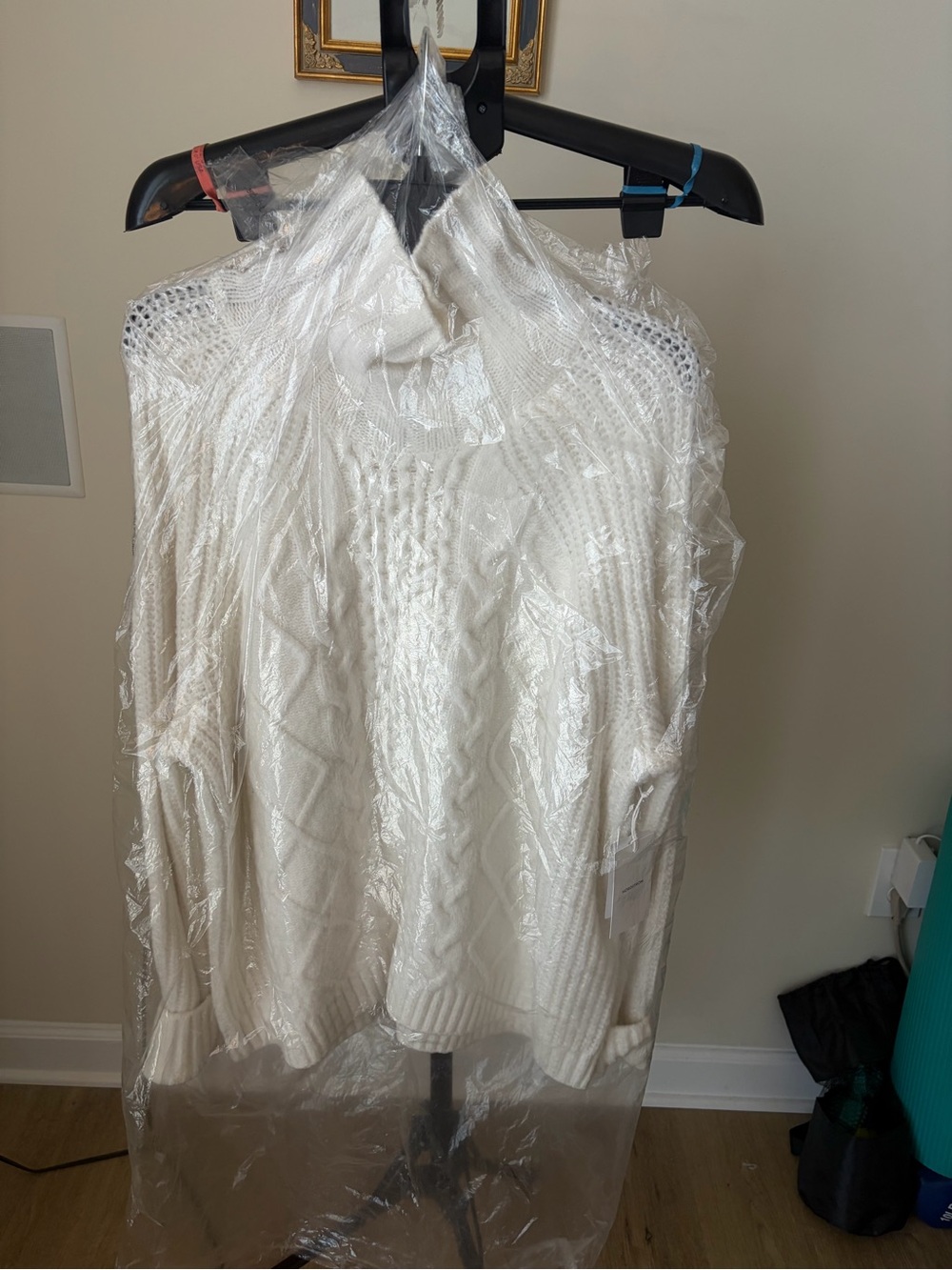 NWT Nordstrom Ivory Cloud Cable Knit Turtleneck Sweater Open Knit Shoulders XL